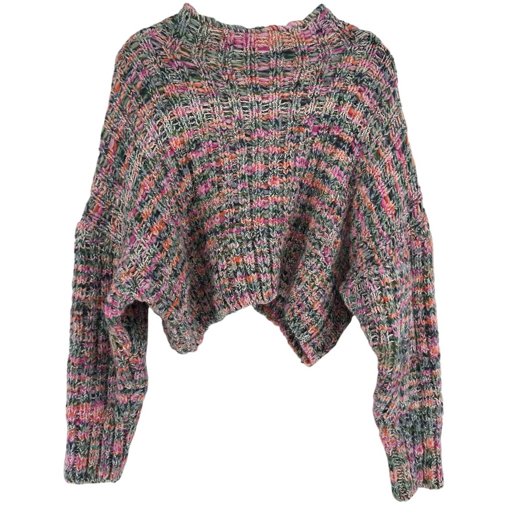 Free People Confetti Chunky Knit Crop Sweater S Multi Boho Cottagecore EUC